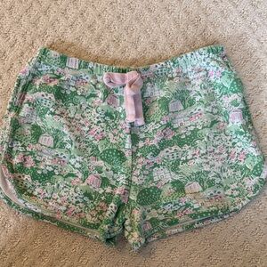 TBBC Green Floral Print Lounge Shorts with Pink Drawstring SIZE 8